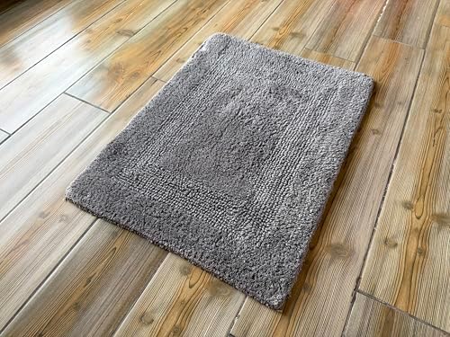 KEMA Bath Mat 17"x24", Cotton Reversible Bathroom Rug for Bathroom Ultra Soft Plush Bath Rugs Water Absorbent Quick Dry Thick Floor Mats for Shower, Restroom, Bedroom, Kitchen (Charcoal)