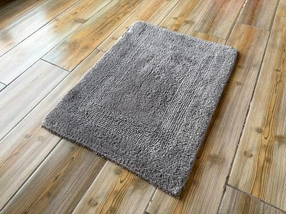 KEMA Bath Mat 17"x24", Cotton Reversible Bathroom Rug for Bathroom Ultra Soft Plush Bath Rugs Water Absorbent Quick Dry Thick Floor Mats for Shower, Restroom, Bedroom, Kitchen (Charcoal)