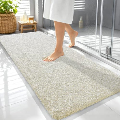 OLANLY Microfiber Bathroom Rugs 59x24, Quick Dry Bath Mat, Sand and White