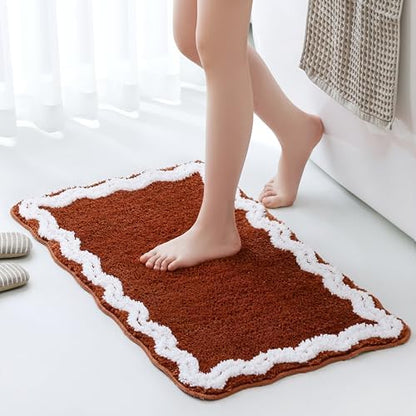 TRUEDAYS Terracotta Scalloped Bath Mat - Soft Microfiber Bathroom Rug, Non-Slip Cute Mat for Tub & Shower, Aesthetic Decor for Modern Bathrooms,32x20 Inches