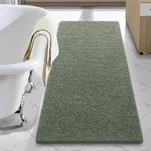LOCHAS Luxury Bathroom Rug Shaggy Bath Mat 24 x 54 Inch, Sage Green