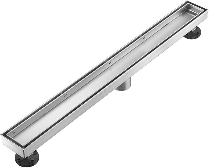 Linear Shower Floor Drain, 28 Inch Brushed Nickel 304 Stainless Steel Bathroom Drains Kit, Rectangular Shower Trench Drain with Reversable Tile-in Pattern Drain Cover & Hair Catcher