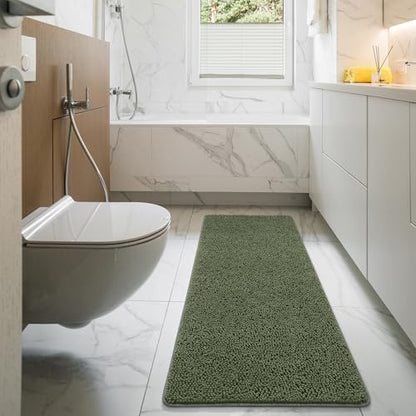 LOCHAS Luxury Bathroom Rug Shaggy Bath Mat 24 x 60 Inch, Olive Green