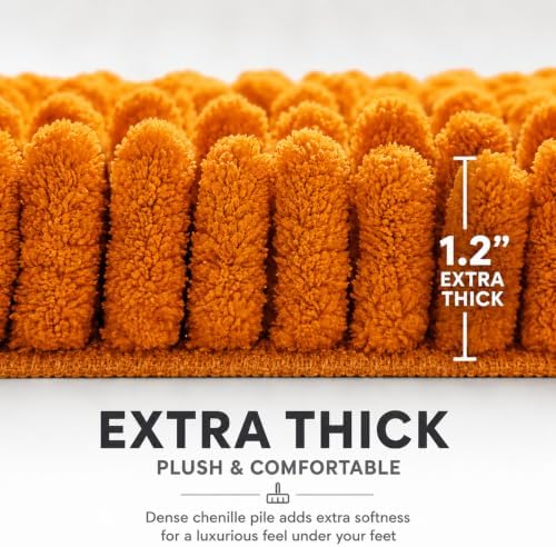 Bathroom Rugs Sets 2 Piece,Super Absorbent Soft,Thick,Machine Washable Chenille Bath Mat,Non Slip Toilet Floor Rug,Bath Mats for Bathroom,20x32 Plus 20x20 U Shape,Orange