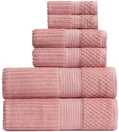 Springtree Home 100% Cotton Bath Towel Set | 6-Piece Set | Textured | Rose