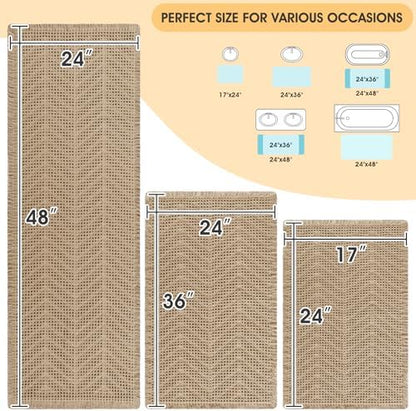 Upgrade Waffle Bath Mat Set 3 Piece, Boho Bathroom Rugs Absorbent Non Slip, Soft Bathroom Mats, Machine Washable Knit Bath Rugs with Herringbones for Bathroom, Bedroom, Kitchen, Shower, Tub, Beige