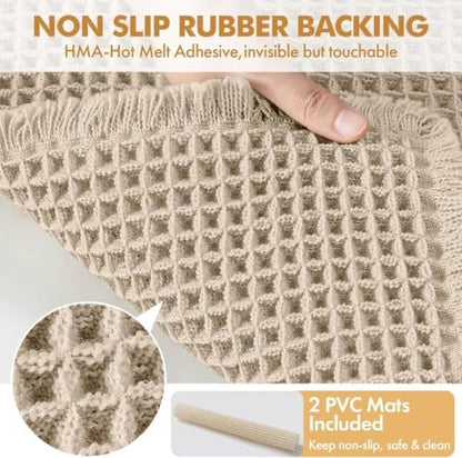 MIULEE Set of 2 Waffle Bathroom Rugs Pale Beige Bath Mat 17"x24"+18"x30"