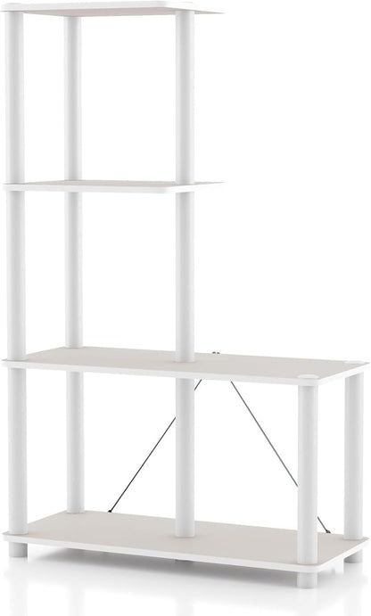 Homes: Inside + Out Apexa Modern 4-Cube Ladder Shelving Units, Collectibles Display Shelves, Easy Assembly Standing Shelf, Home Storage Organizer for Living Room, Bedroom, Office, Taupe Grey