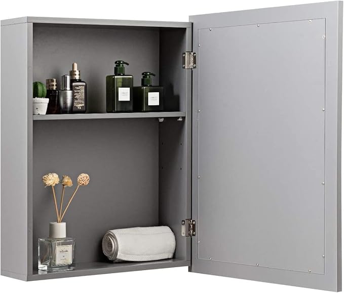 LDAILY LUARANE Bathroom Medicine Cabinet with Mirror, Wall Mounted Mirror Cabinet with Adjustable Shelf, Storage Organizer Cabinet for Bathroom Room Living Room Entryway (Grey)