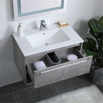 Elegant Decor Kasper 30" Single Porcelain Top Floating Bathroom Vanity in Gray