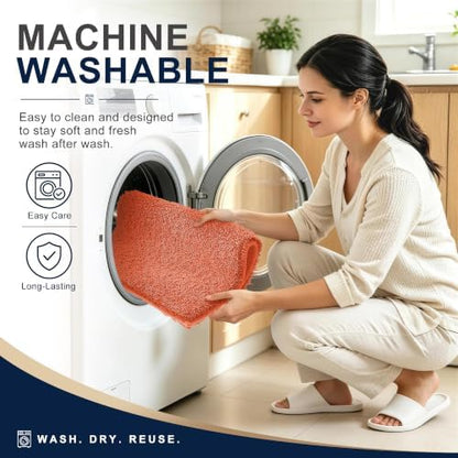 OLANLY Microfiber Bathroom Rugs 30x20, Ultra Soft Absorbent Bath Mat, Coral