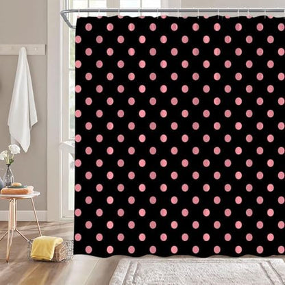 Polka Dot Shower Curtain Pink Spot Black Retro Vintage Fabric Decorative Bathroom Curtains with Hooks,75" Wx70 H
