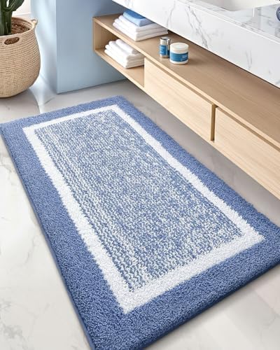 Color&Geometry Simple and Stylish Bathroom Rugs Runner Non Slip,24"x43"Blue