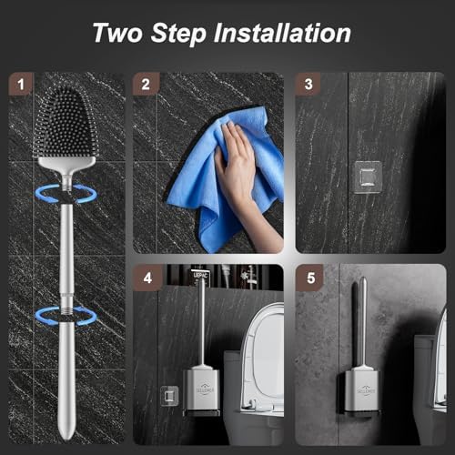Sellemer Silicone Toilet Brush, Ventilation Slots Base Holder 1 Pack Silver