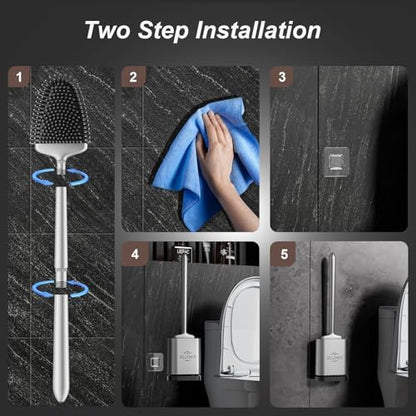Sellemer Silicone Toilet Brush, Ventilation Slots Base Holder 1 Pack Silver