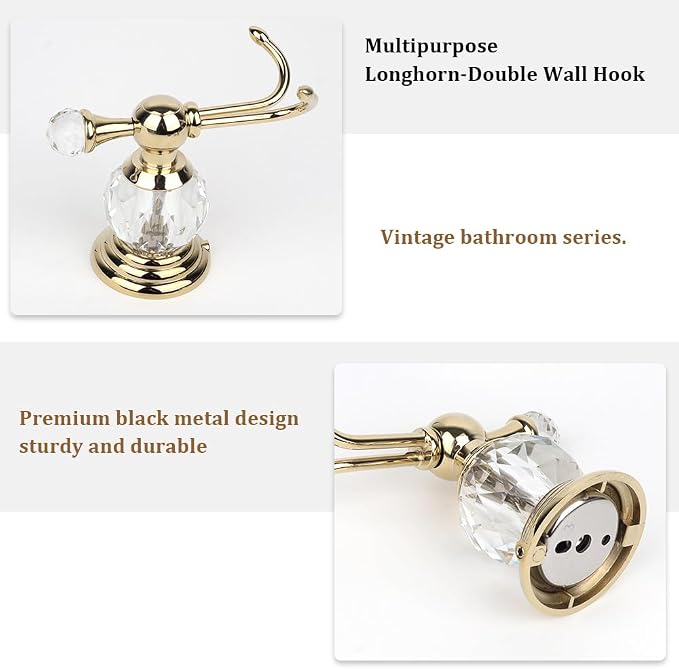Gold Crystal Towel Hooks for Bathroom Wall Mounted Hand Towel Holder Kitchen Robe Hook Bedroom Towel Hanger,Drilling Installation