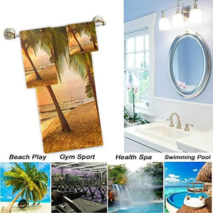Naanle Beautiful Beach Sunset Palm Trees Soft Luxury Decorative Set of 3 Towels, 1 Bath Towel+1 Hand Towel+1 Washcloth, Multipurpose for Bathroom, Hotel, Gym, Spa and Beach