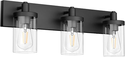 Aipsun Black Vanity Light for Bathroom 3 Light Farmhouse Bathroom Lights Fixtures Over Mirror with Clear Glass Shade(Exclude Bulb)