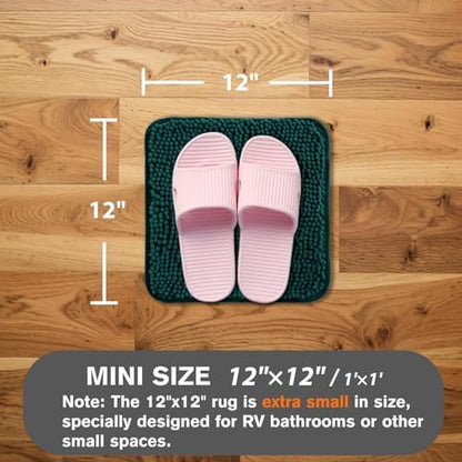 Small Bathroom Rug 12"x12" – Washable and Absorbent Mini Bath Mat, Non Slip, Thick Soft Chenille Bath Rugs for Bathroom, Shower, Locker Rug(Dark Teal)