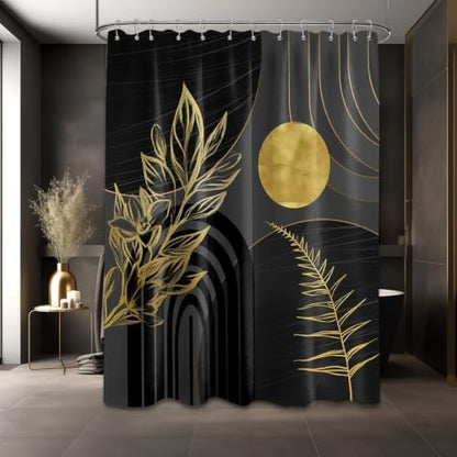 Black and Gold Extra Long Shower Curtain, Tall 72X96 in, Mid Century