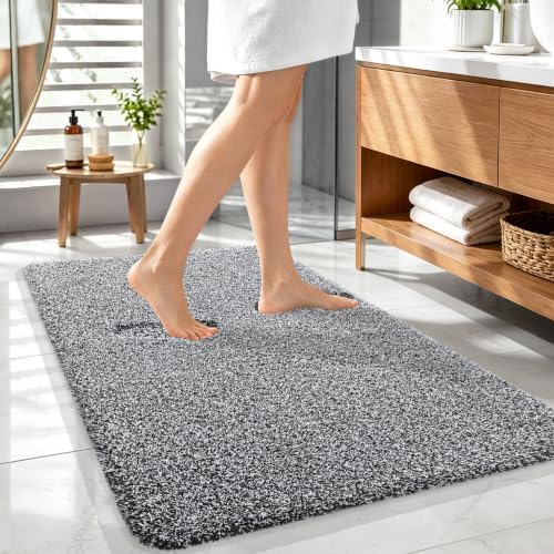 OLANLY Microfiber Bathroom Rugs 44x32, Quick Dry Bath Mat, Black and White