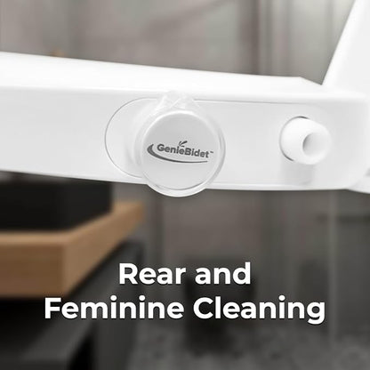 GenieBidet Left Side Bidet Toilet Seat Elongated - Dual Nozzles with T adapter & Bottle - Adjustable Water Pressure & Slow Close Bidet Seat Elongated with No Wiring & Easy Installation
