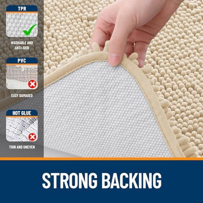OLANLY Chenille Bathroom Rugs Mats Sets 2 Piece, 36"x24"+24"x20", Beige