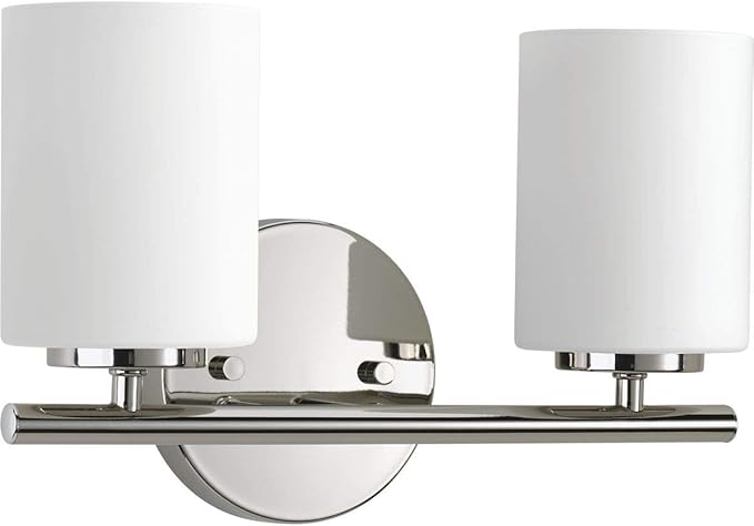 Replay Collection 2-Light Etched White Glass Modern Bath Vanity Light Polished Nickel