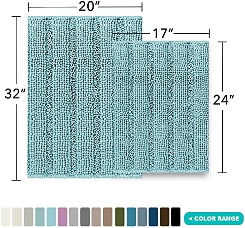 Turquoize Bathroom Rug Set, 2 Piece Soft Absorbent Chenille Bath Rug Set