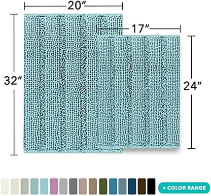 Turquoize Bathroom Rug Set, 2 Piece Soft Absorbent Chenille Bath Rug Set