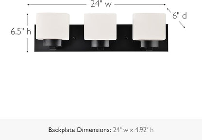 Design House Dove Creek Vanity Light, Dimmable, Frosted Glass, 3 Lights, Bathroom, Matte Black, 24 in x 6 in x 6.5 in, Item 588418