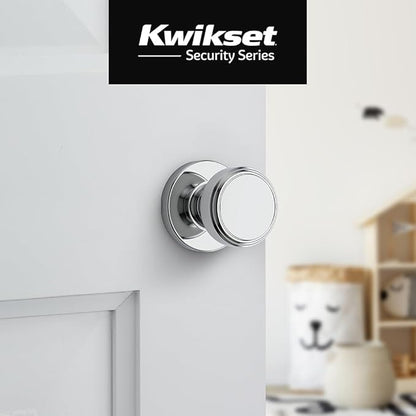 Kwikset Maven Interior Passage Door Knob, Handle for Closet and Hallway Doors, Round Non-Locking Doorknob in Polished Chrome, with Microban Protection (Pack of 4)