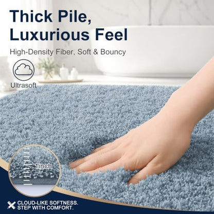 OLANLY Microfiber Bathroom Runner Rugs 47x17, Soft Bath Mat, Airy Blue