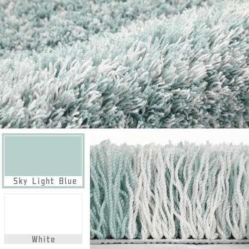 Yimobra Toilet Rugs U Shaped 24X20, Ultra Soft and Water Absorbent Bath Mats, Non Slip Fluffy Luxury Microfiber Contour Bath Rugs for Toilet, Dry Quick, Machine Washable, Sky Light Blue and White