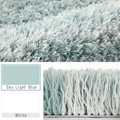 Yimobra Toilet Rugs U Shaped 24X20, Ultra Soft and Water Absorbent Bath Mats, Non Slip Fluffy Luxury Microfiber Contour Bath Rugs for Toilet, Dry Quick, Machine Washable, Sky Light Blue and White