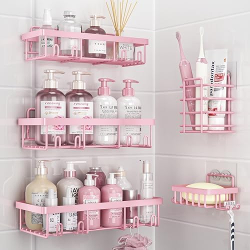 Liuoud 5 Pack Shower Caddy for Inside Shower, Pink Bathroom Decor Set