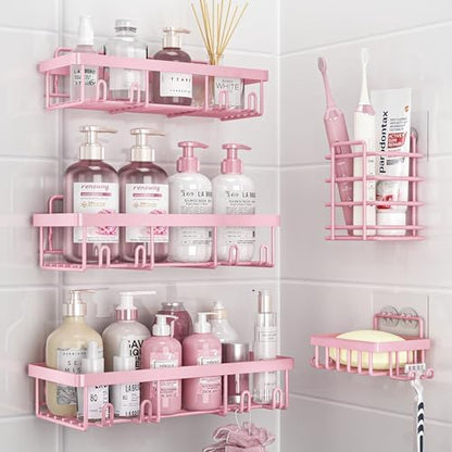 Liuoud 5 Pack Shower Caddy for Inside Shower, Pink Bathroom Decor Set