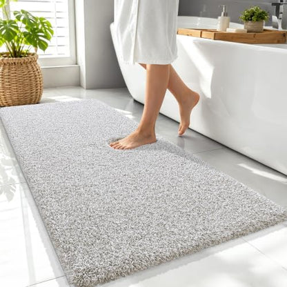 OLANLY Microfiber Bathroom Rugs 47x24, Quick Dry Bath Mat, Greige and White