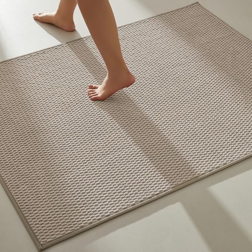 TYUU Large Bathroom Rugs Non Slip Washable Bath Rugs Super Absorbent Bathroom Rug Thin Quick Dry Low Pile Bath Mats, Beige 36"x60"