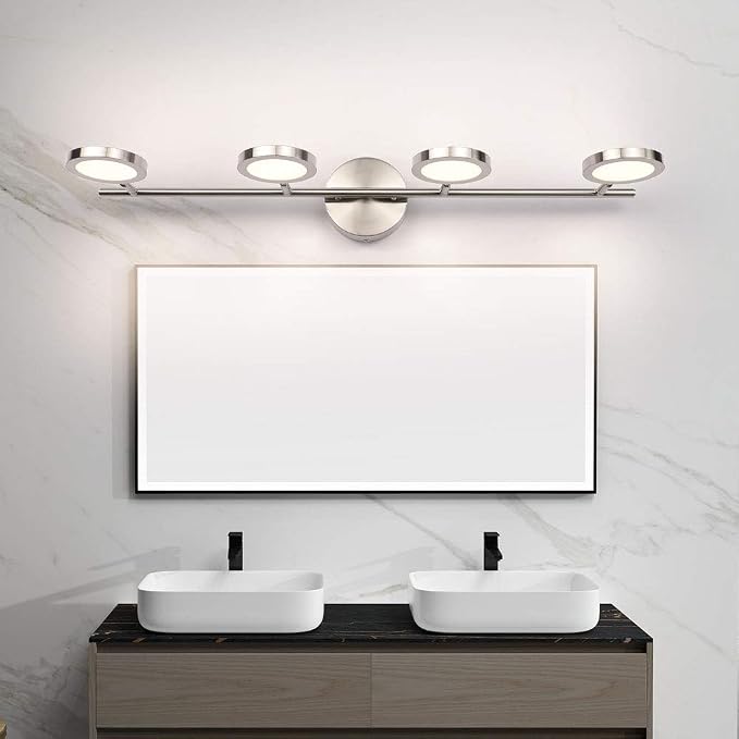 Joossnwell LED Bathroom Lights Fixtures, 4-Lights Vanity Lights Adjustable 20W 29.92" Inch 4000K Nickel Finish Swing Arm Up and Down Wall Sconces