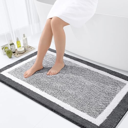 OLANLY Large Bathroom Rugs 44x32, Absorbent Microfiber Bath Rugs, Dark Grey