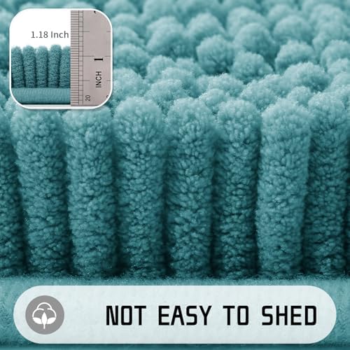 Yimobra Washable Bathroom Rugs, Super Soft & Absorbent Chenille Bath Mat for Floor & Carpet, Quick Dry Non Slip Bath Mat for Tub Shower, 32"x20",Teal Blue