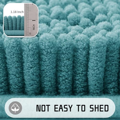 Yimobra Washable Bathroom Rugs, Super Soft & Absorbent Chenille Bath Mat for Floor & Carpet, Quick Dry Non Slip Bath Mat for Tub Shower, 32"x20",Teal Blue