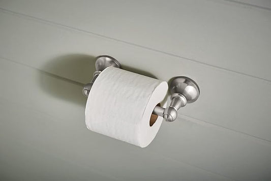 Moen Vale Brushed Nickel Double Post Pivoting Toilet Paper Holder, Wall Mounted Lavatory Tissue Storage for Bathroom, RV, DN4408BN