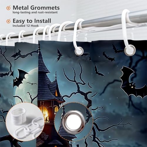 MEHOFOND Halloween Evil Pumpkin Shower Curtain Horror Castle Bath Curtain