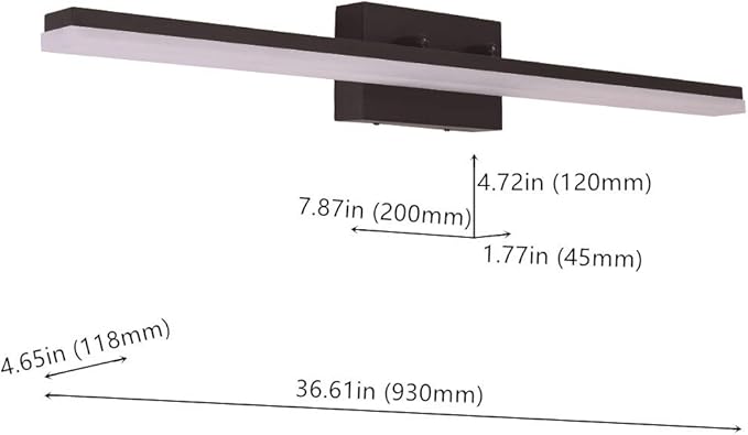 mirrea 36in Modern LED Vanity Light for Bathroom Lighting Dimmable 36w Black Painted (Cold White 5000K)