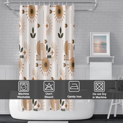 Mid Century Beige Stall Shower Curtain with Hooks 36x72 Inch