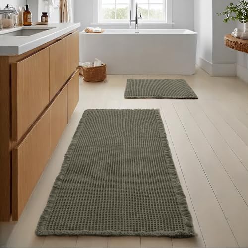 JIUZHEN Set of 2 Waffle Bathroom Rugs Non Slip Bath Mats, 16"x24"+24"x60"