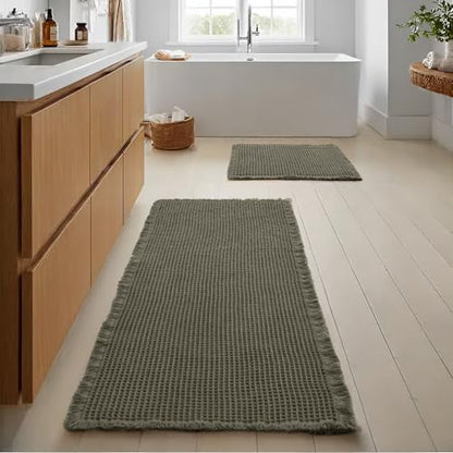 JIUZHEN Set of 2 Waffle Bathroom Rugs Non Slip Bath Mats, 16"x24"+24"x60"