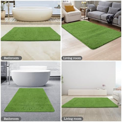 Yeaban Chenille Forest Green Bathroom Rug 30"x50",Non-Slip Rubber Backing